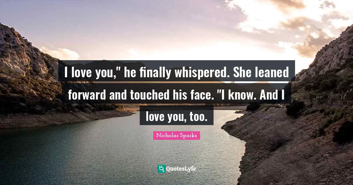 I love you," he finally whispered. She leaned forward and touched his face. "I know. And I love you, too.