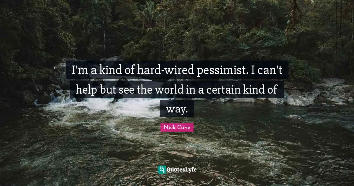 I'm a kind of hard-wired pessimist. I can't help but see the world in a certain kind of way.
