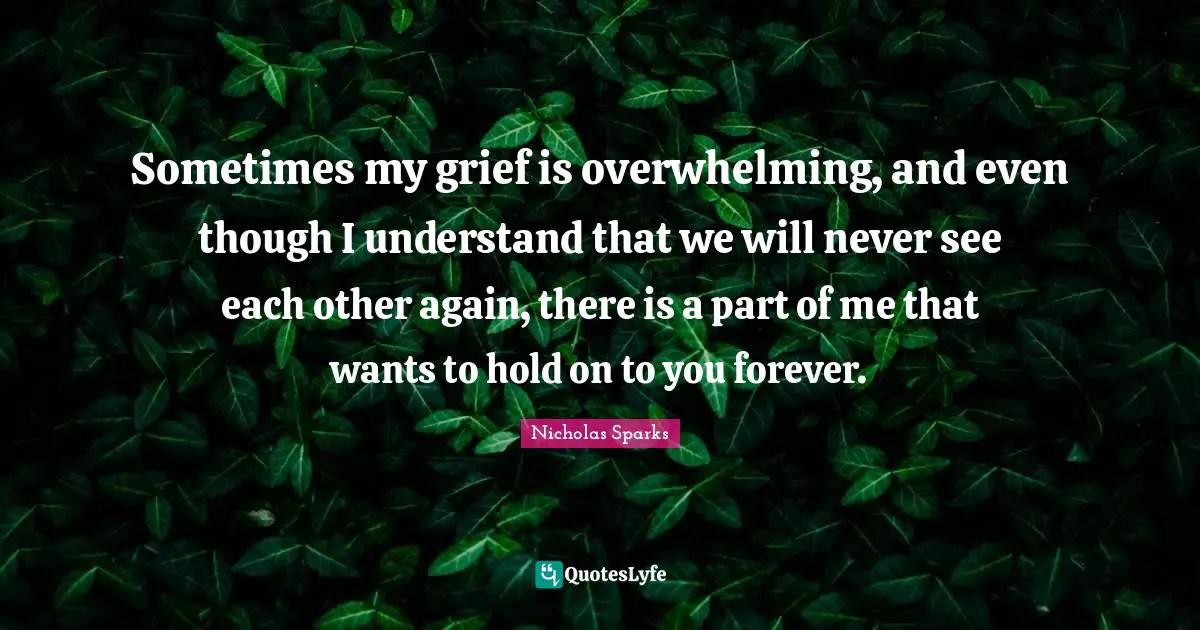 Sometimes my grief is overwhelming, and even though I understand that we will never see each other again, there is a part of me that wants to hold on to you forever.
