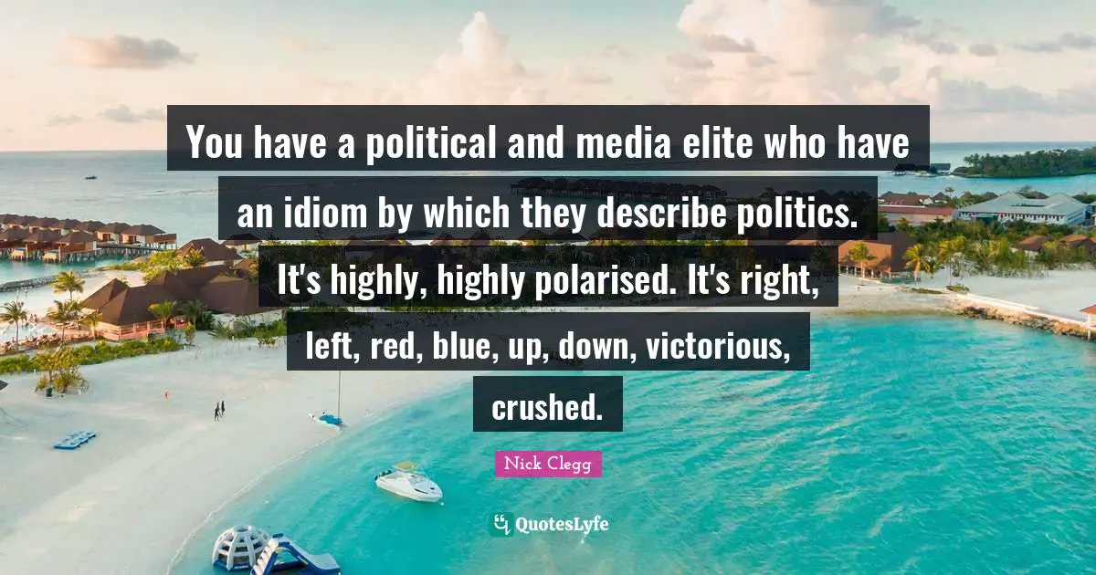 You have a political and media elite who have an idiom by which they describe politics. It's highly, highly polarised. It's right, left, red, blue, up, down, victorious, crushed.