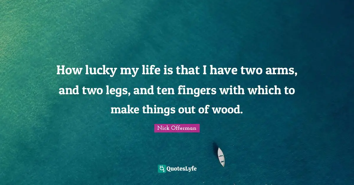 How lucky my life is that I have two arms, and two legs, and ten fingers with which to make things out of wood.