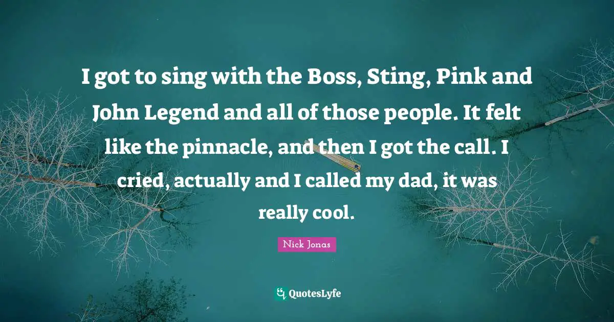 I got to sing with the Boss, Sting, Pink and John Legend and all of those people. It felt like the pinnacle, and then I got the call. I cried, actually and I called my dad, it was really cool.