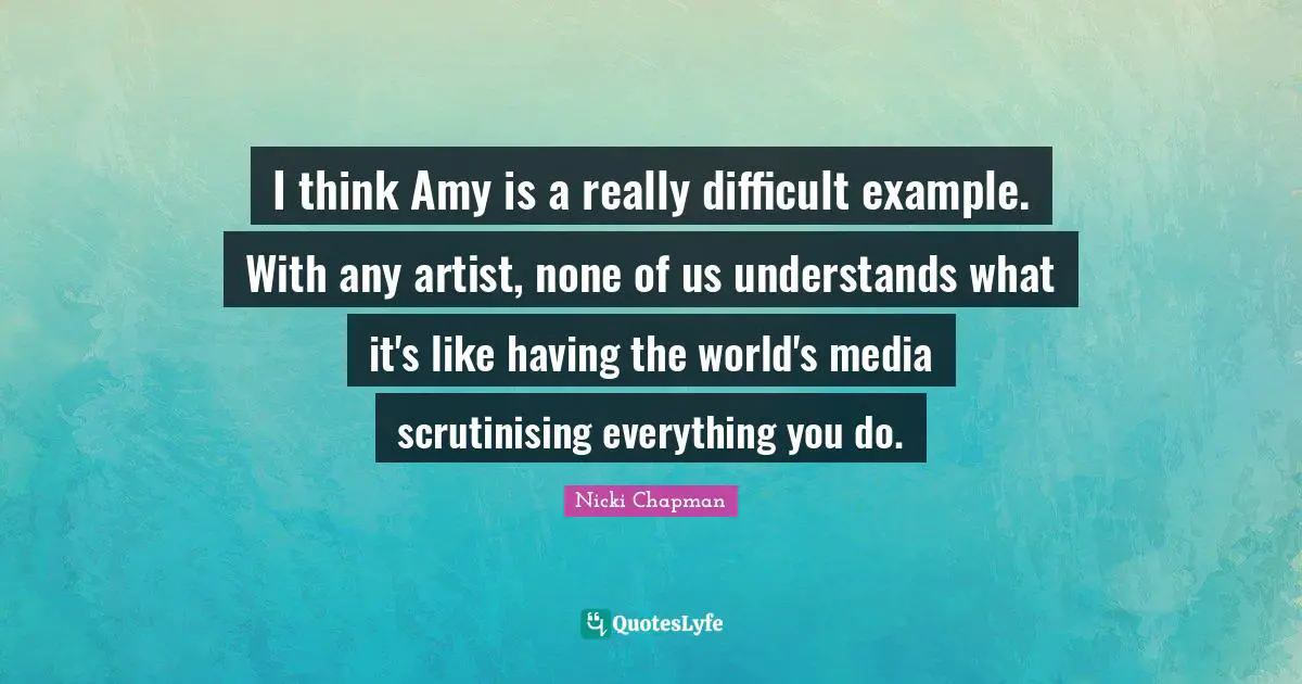 I think Amy is a really difficult example. With any artist, none of us understands what it's like having the world's media scrutinising everything you do.