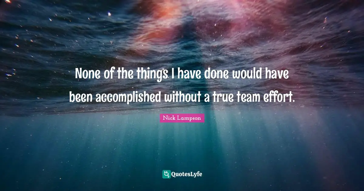 Nick Lampson Quotes: "None of the things I have done would have been accomplished without a true team effort."