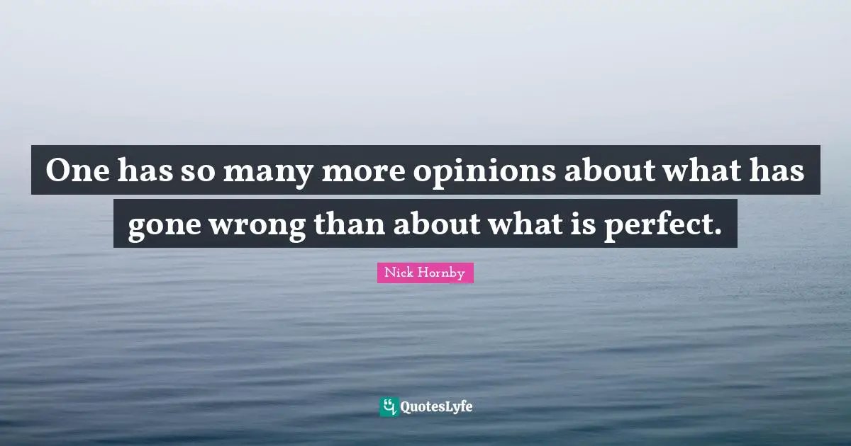One has so many more opinions about what has gone wrong than about what is perfect.