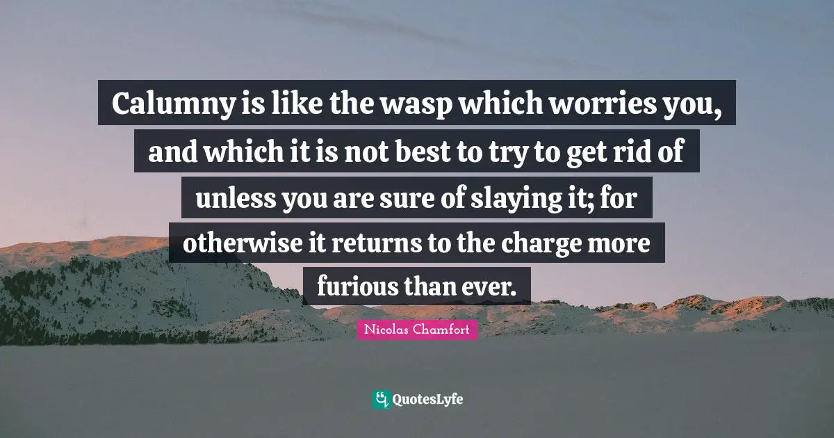 Nicolas Chamfort Quotes: "Calumny is like the wasp which worries you, and which it is not best to try to get rid of unless you are sure of slaying it; for otherwise it returns to the charge more furious than ever."