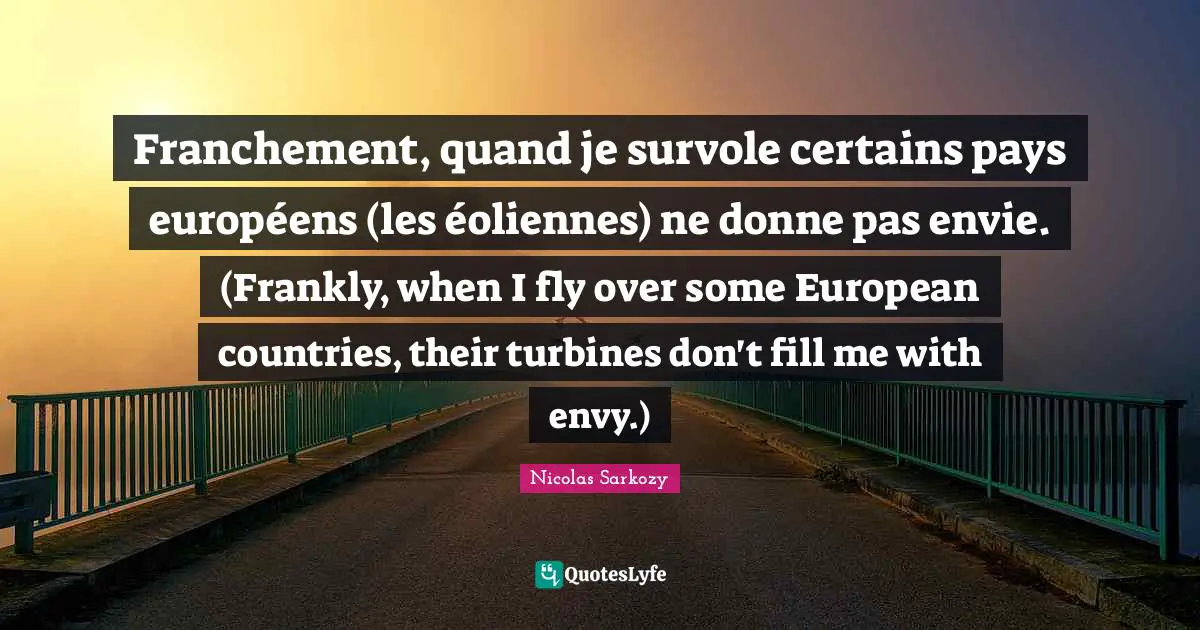 Franchement, quand je survole certains pays européens (les éoliennes) ne donne pas envie. (Frankly, when I fly over some European countries, their turbines don't fill me with envy.)