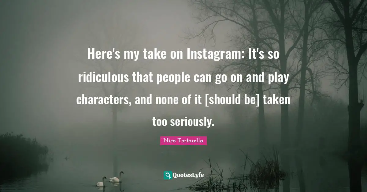 Instagram Quotes: "Here's my take on Instagram: It's so ridiculous that people can go on and play characters, and none of it [should be] taken too seriously."