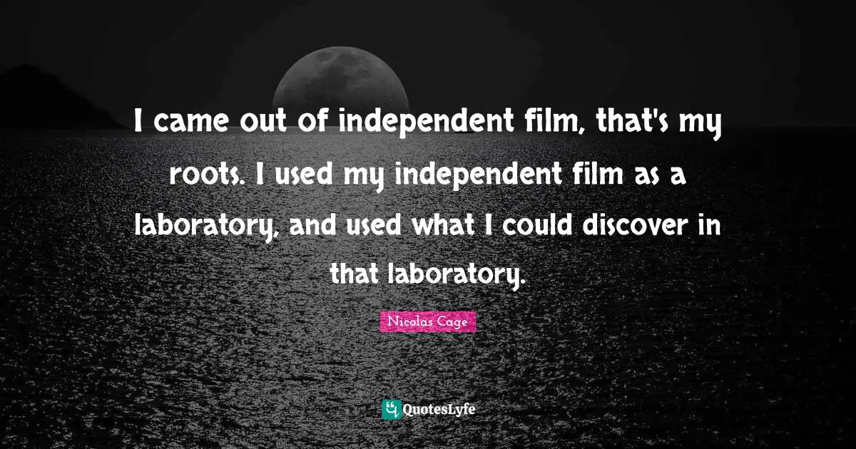 I came out of independent film, that's my roots. I used my independent film as a laboratory, and used what I could discover in that laboratory.