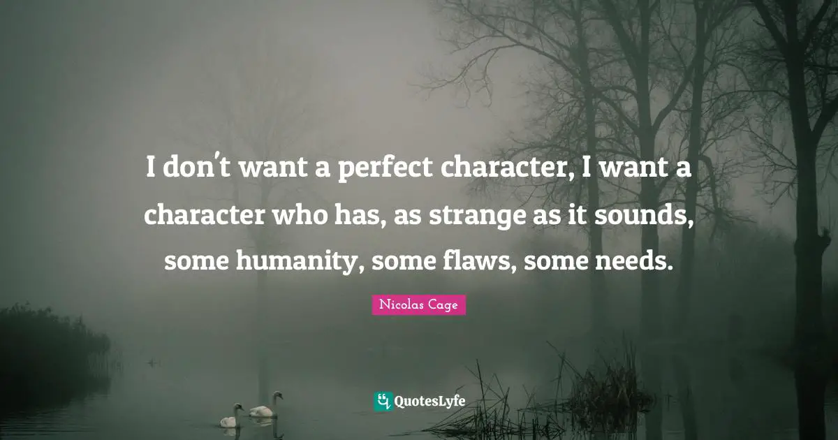 I don't want a perfect character, I want a character who has, as strange as it sounds, some humanity, some flaws, some needs.