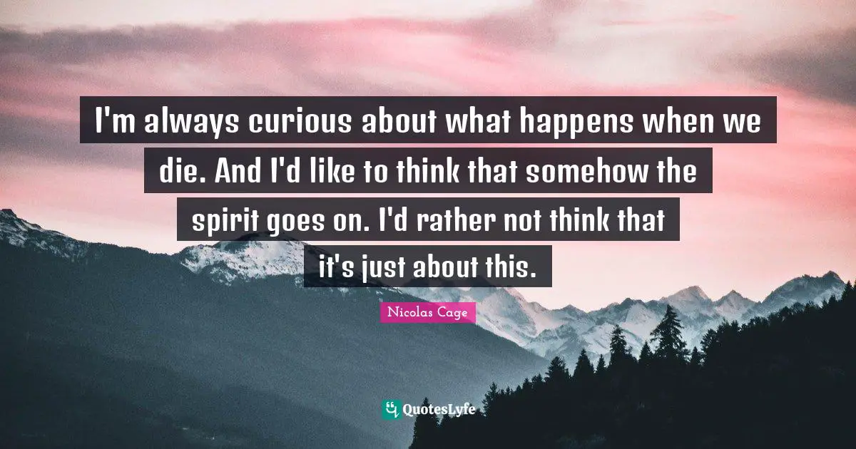 I'm always curious about what happens when we die. And I'd like to think that somehow the spirit goes on. I'd rather not think that it's just about this.