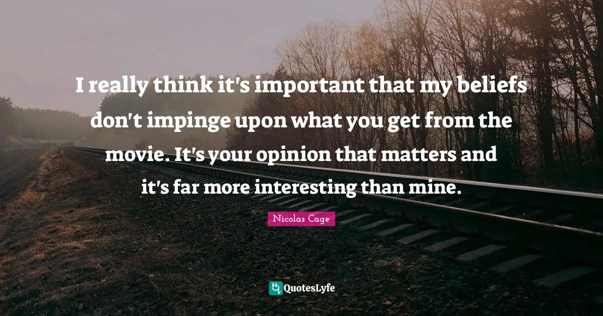 I really think it's important that my beliefs don't impinge upon what you get from the movie. It's your opinion that matters and it's far more interesting than mine.