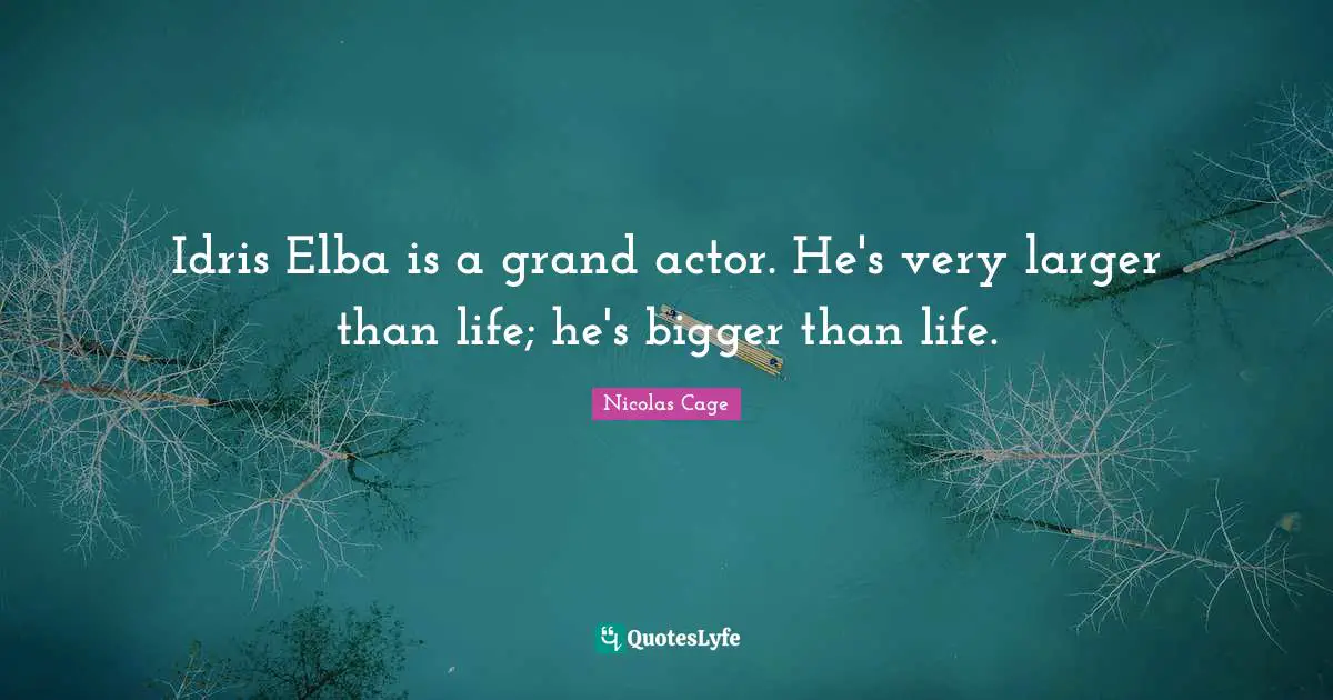 Idris Elba is a grand actor. He's very larger than life; he's bigger than life.