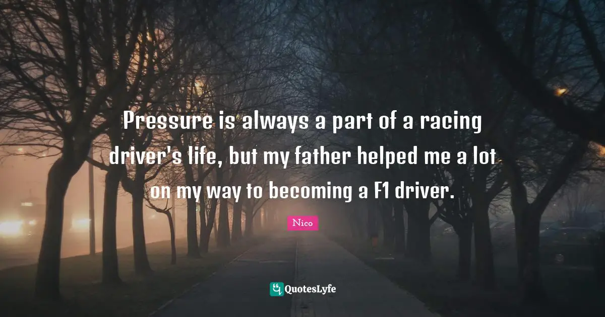 Pressure is always a part of a racing driver's life, but my father helped me a lot on my way to becoming a F1 driver.