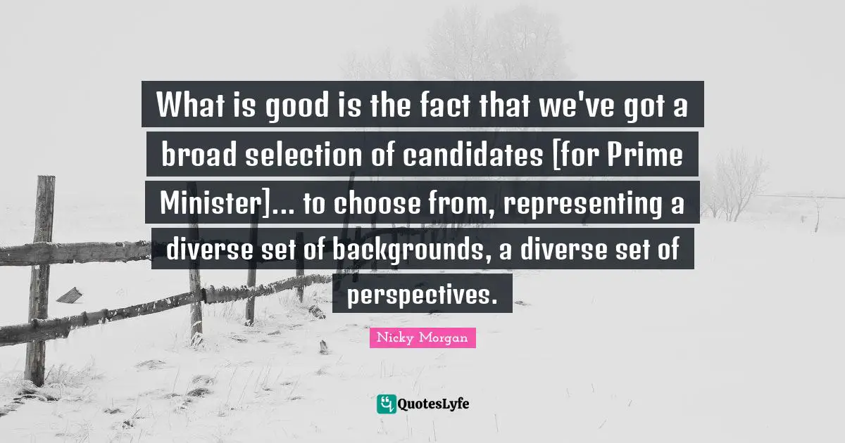 What is good is the fact that we've got a broad selection of candidates [for Prime Minister]... to choose from, representing a diverse set of backgrounds, a diverse set of perspectives.