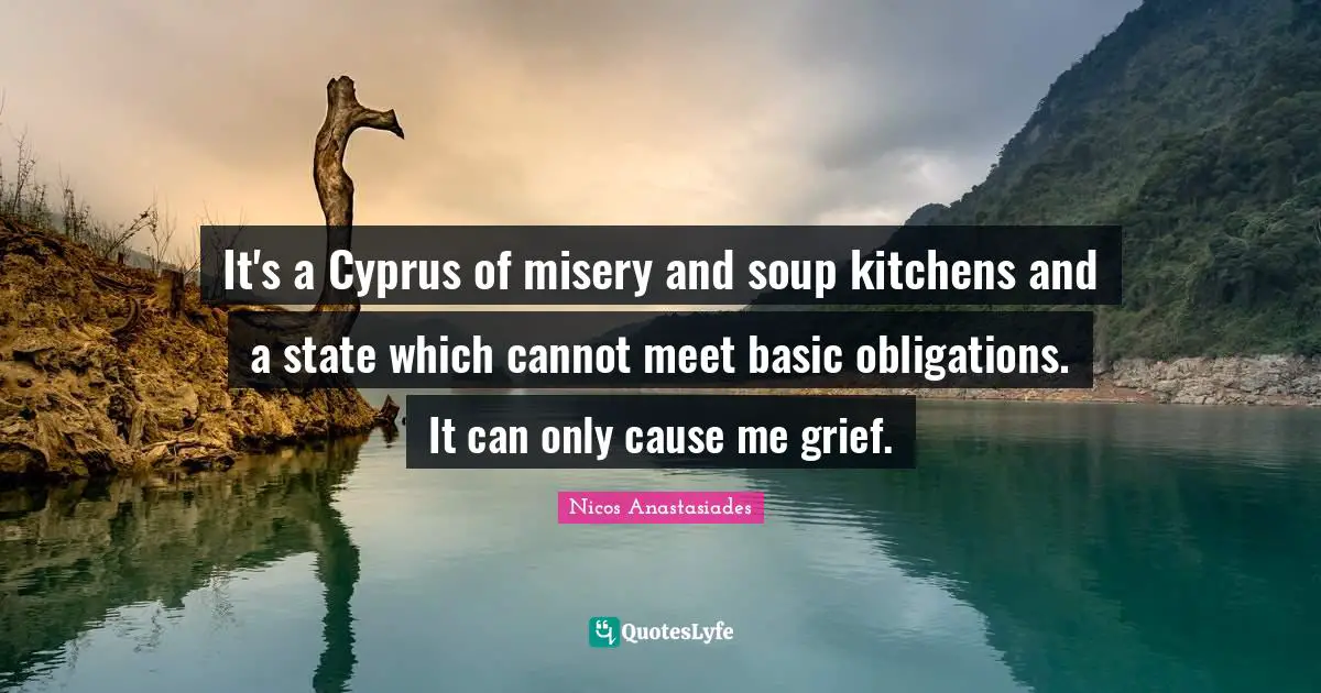 Nicos Anastasiades Quotes: "It's a Cyprus of misery and soup kitchens and a state which cannot meet basic obligations. It can only cause me grief."