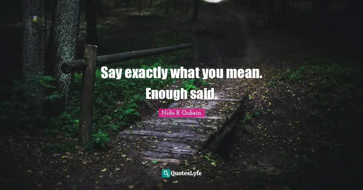 Nido R. Qubein Quotes: "Say exactly what you mean. Enough said."
