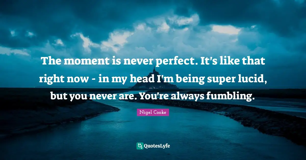 The moment is never perfect. It's like that right now - in my head I'm being super lucid, but you never are. You're always fumbling.