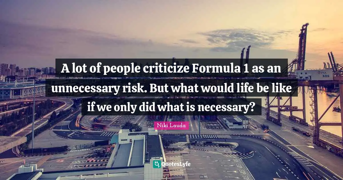 Risk Quotes: "A lot of people criticize Formula 1 as an unnecessary risk. But what would life be like if we only did what is necessary?"