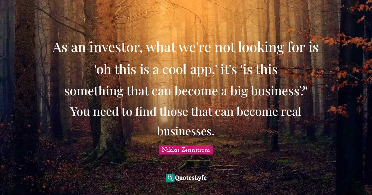 As an investor, what we're not looking for is 'oh this is a cool app,' it's 'is this something that can become a big business?' You need to find those that can become real businesses.