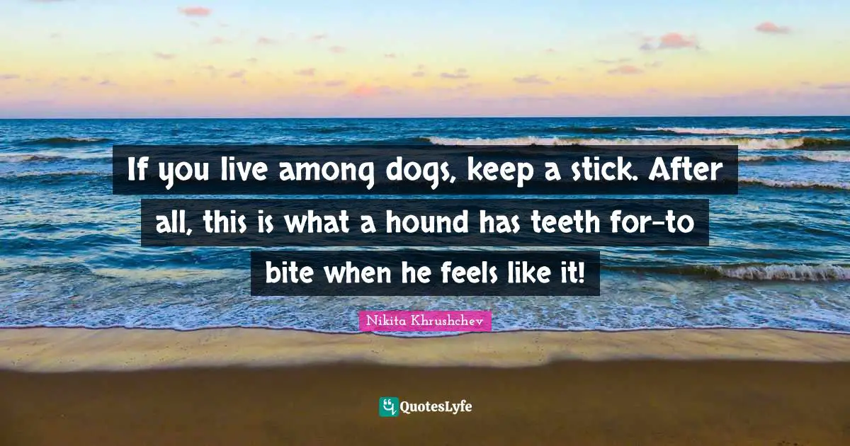 Sticks Quotes: "If you live among dogs, keep a stick. After all, this is what a hound has teeth for-to bite when he feels like it!"