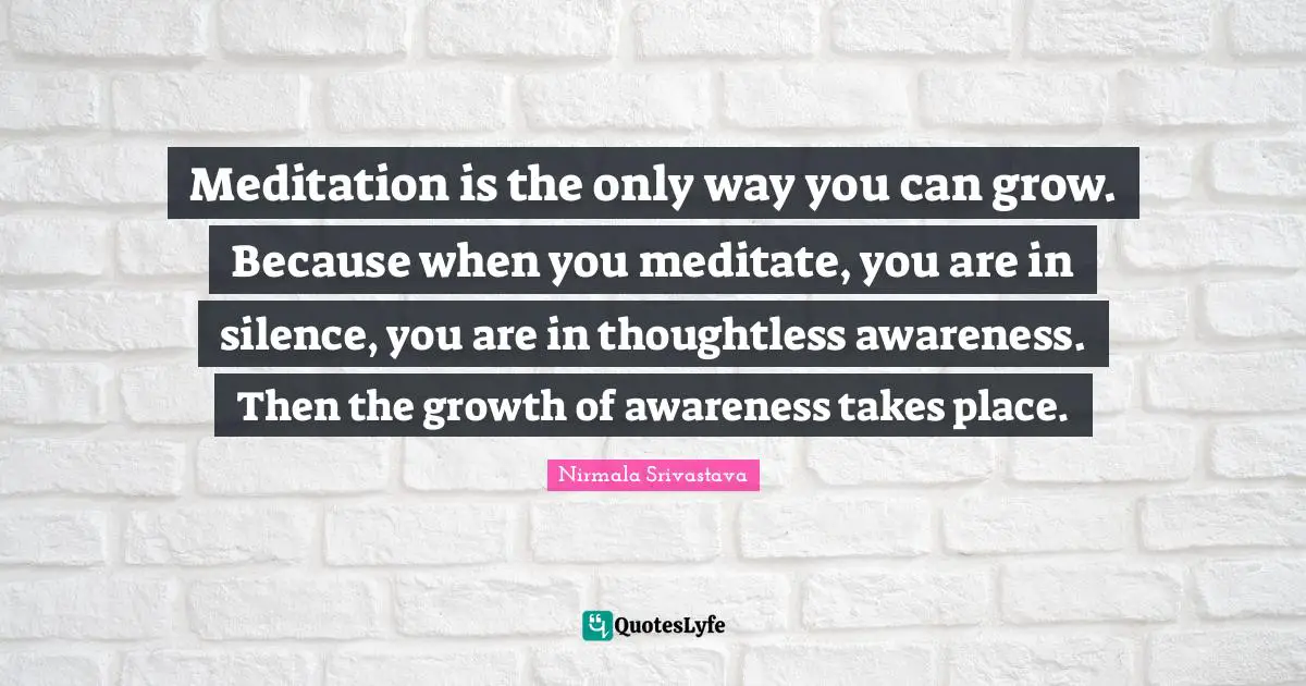 Meditation is the only way you can grow. Because when you meditate, you are in silence, you are in thoughtless awareness. Then the growth of awareness takes place.