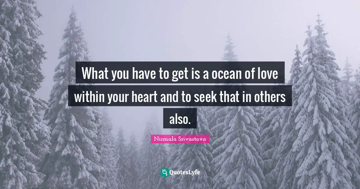 What you have to get is a ocean of love within your heart and to seek that in others also.