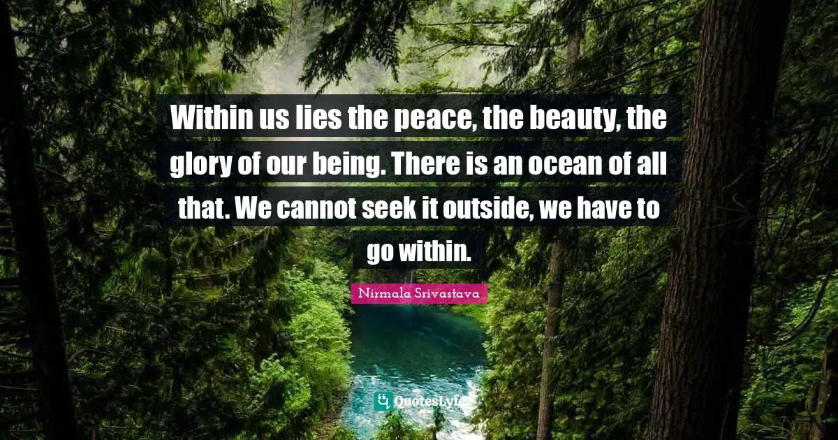Within us lies the peace, the beauty, the glory of our being. There is an ocean of all that. We cannot seek it outside, we have to go within.