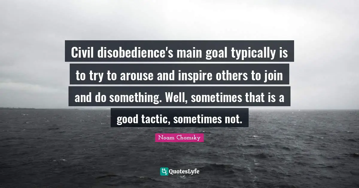 Civil disobedience's main goal typically is to try to arouse and inspire others to join and do something. Well, sometimes that is a good tactic, sometimes not.