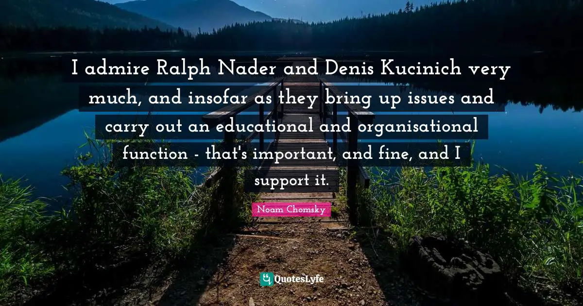 I admire Ralph Nader and Denis Kucinich very much, and insofar as they bring up issues and carry out an educational and organisational function - that's important, and fine, and I support it.