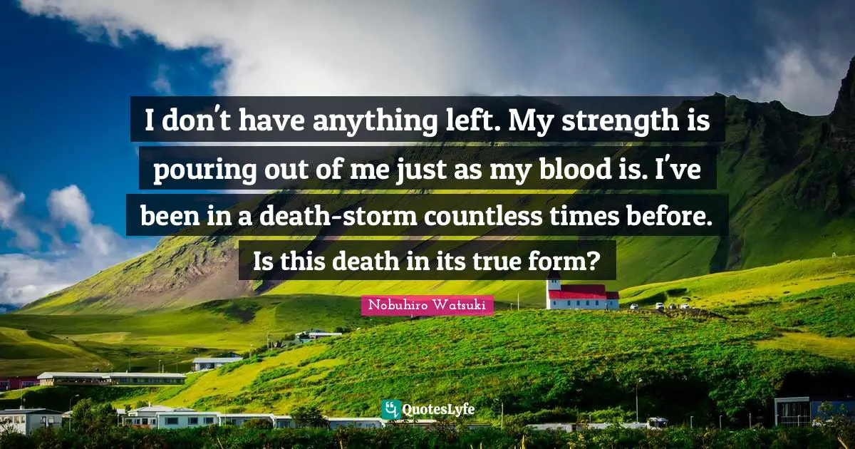 I don't have anything left. My strength is pouring out of me just as my blood is. I've been in a death-storm countless times before. Is this death in its true form?