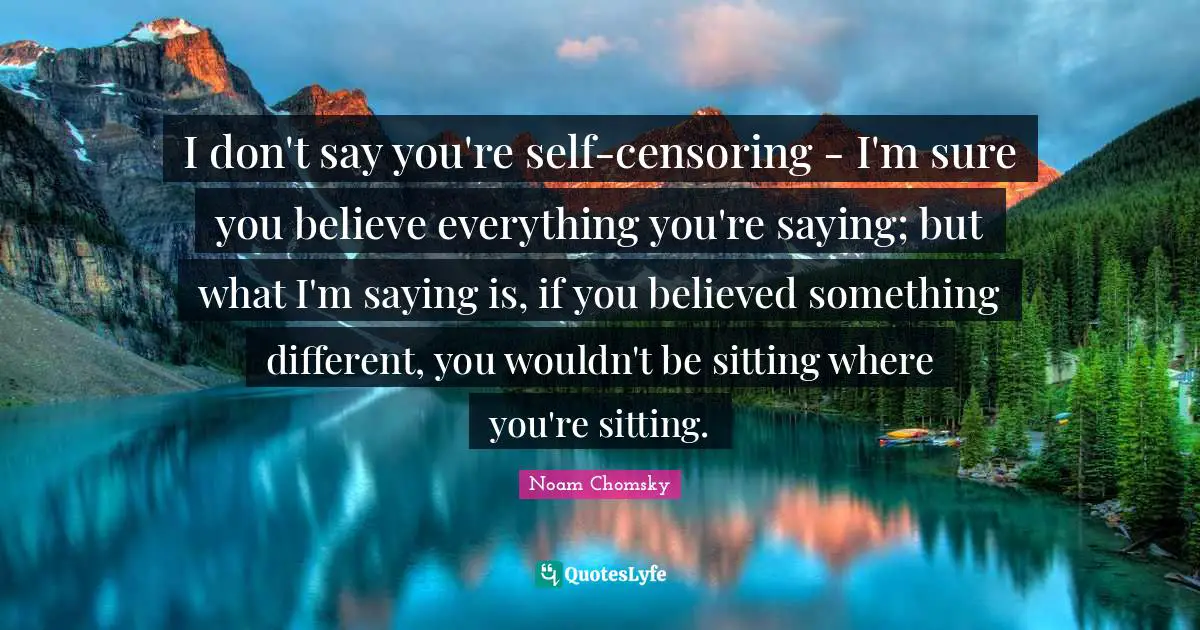 I don't say you're self-censoring - I'm sure you believe everything you're saying; but what I'm saying is, if you believed something different, you wouldn't be sitting where you're sitting.