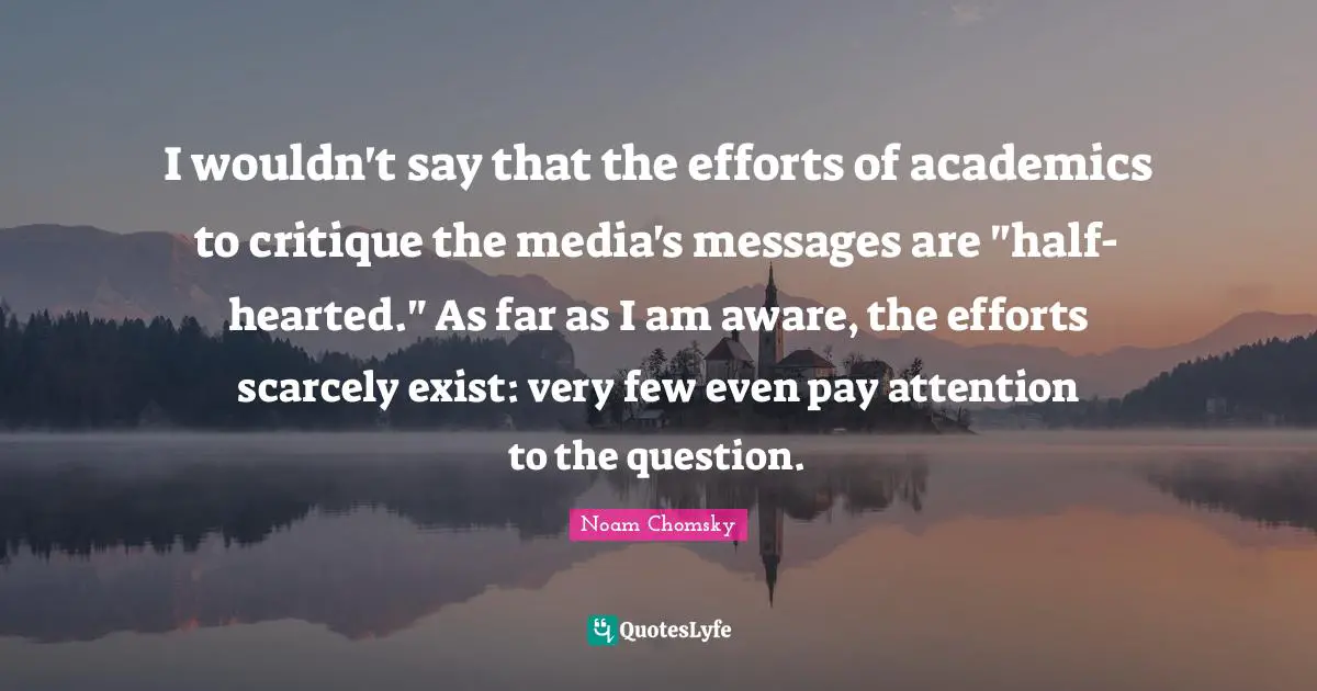 I wouldn't say that the efforts of academics to critique the media's messages are "half-hearted." As far as I am aware, the efforts scarcely exist: very few even pay attention to the question.