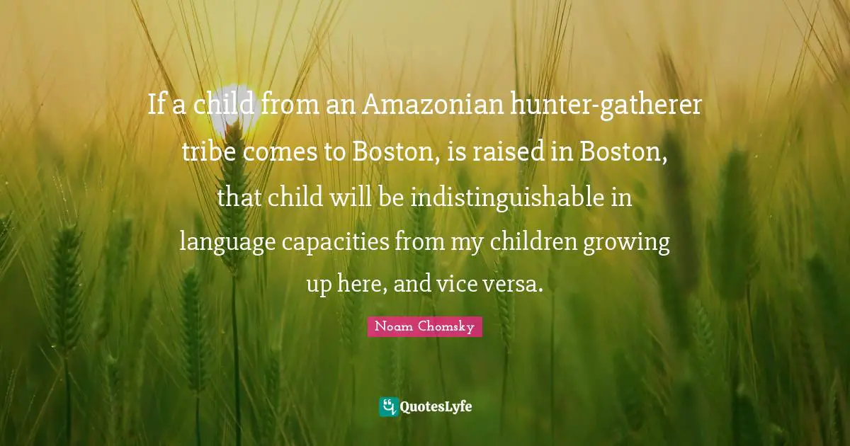 If a child from an Amazonian hunter-gatherer tribe comes to Boston, is raised in Boston, that child will be indistinguishable in language capacities from my children growing up here, and vice versa.