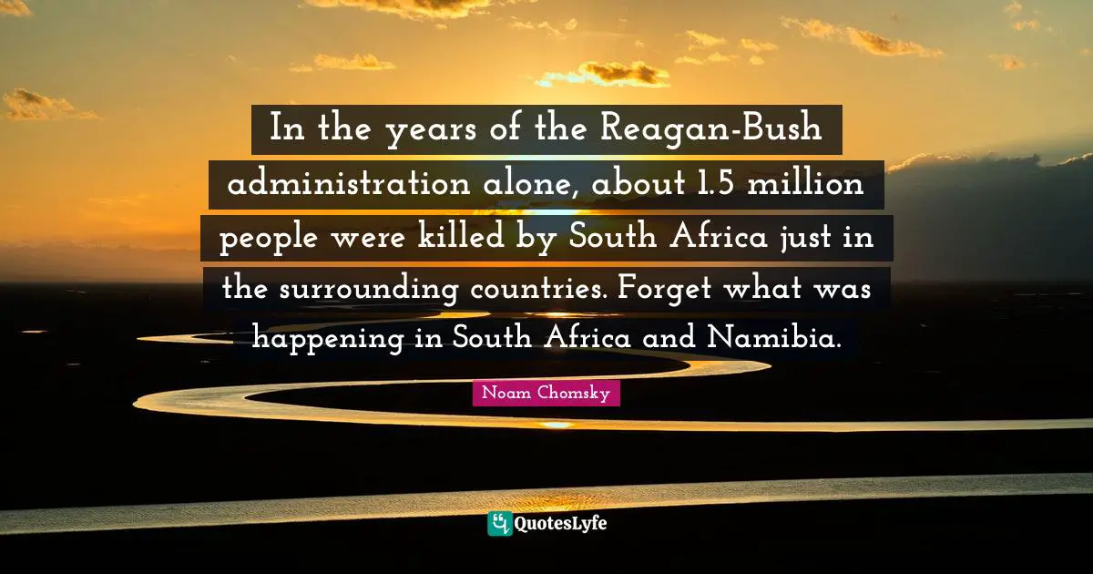 In the years of the Reagan-Bush administration alone, about 1.5 million people were killed by South Africa just in the surrounding countries. Forget what was happening in South Africa and Namibia.