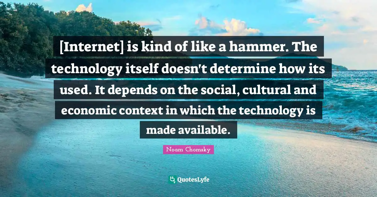 [Internet] is kind of like a hammer. The technology itself doesn't determine how its used. It depends on the social, cultural and economic context in which the technology is made available.