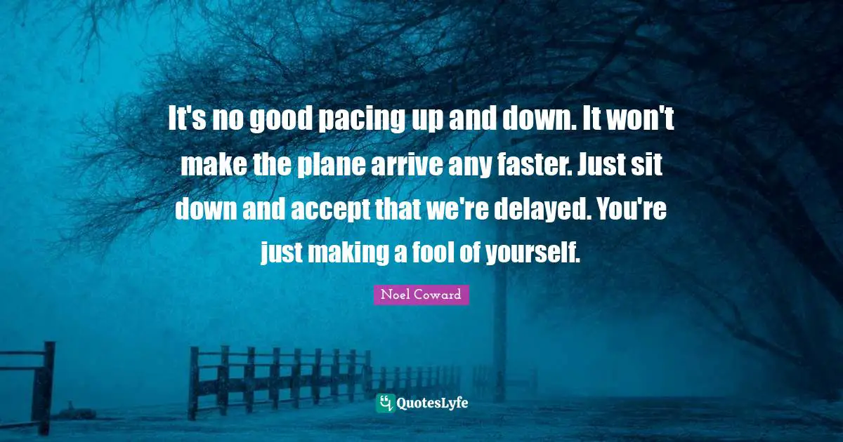 It's no good pacing up and down. It won't make the plane arrive any faster. Just sit down and accept that we're delayed. You're just making a fool of yourself.
