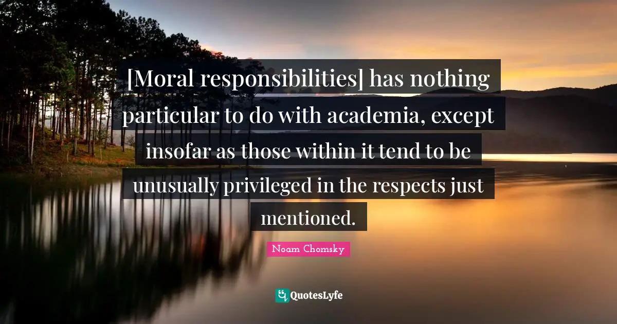 [Moral responsibilities] has nothing particular to do with academia, except insofar as those within it tend to be unusually privileged in the respects just mentioned.