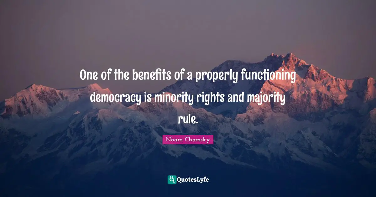 One of the benefits of a properly functioning democracy is minority rights and majority rule.
