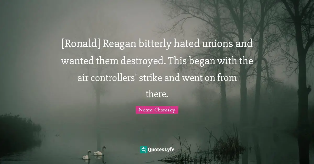 [Ronald] Reagan bitterly hated unions and wanted them destroyed. This began with the air controllers' strike and went on from there.