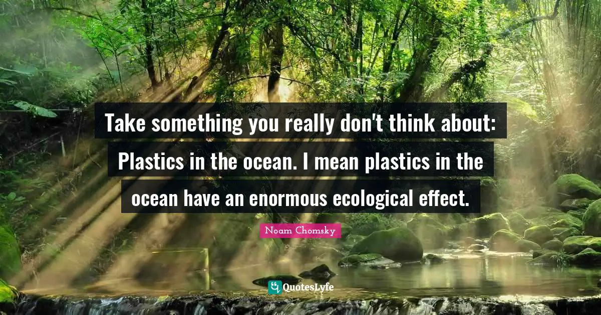 Take something you really don't think about: Plastics in the ocean. I mean plastics in the ocean have an enormous ecological effect.