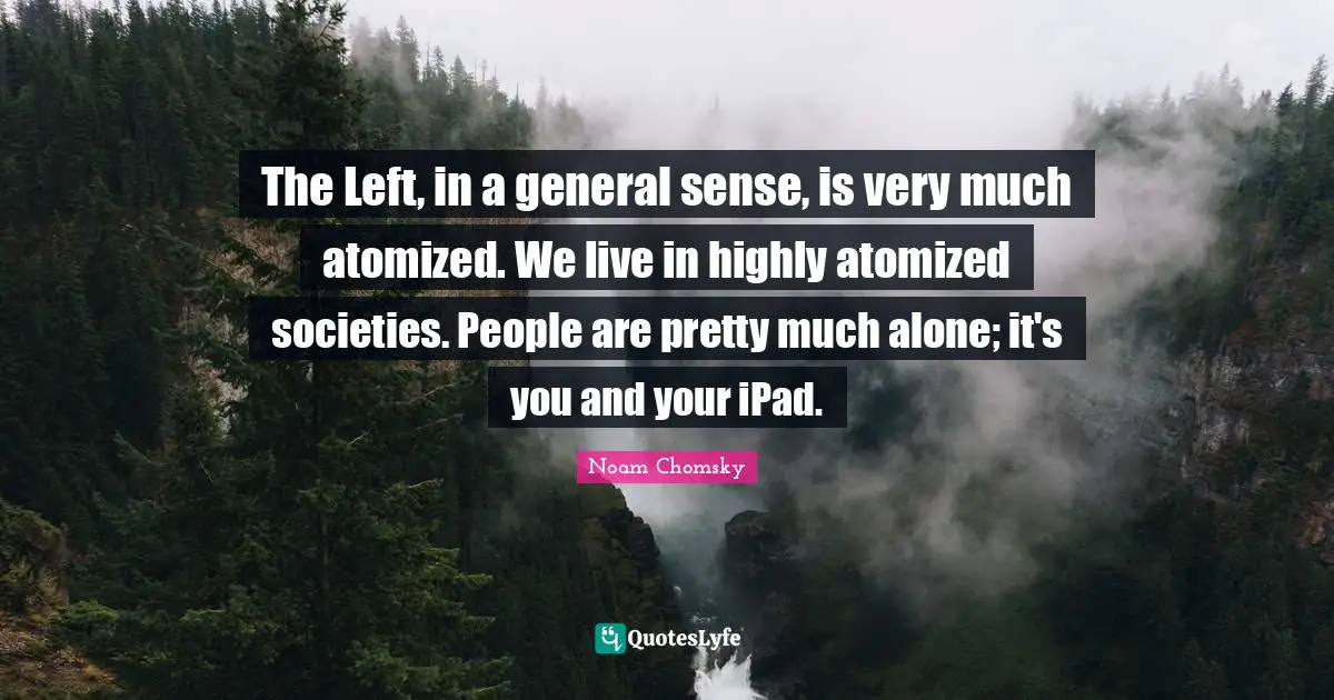 The Left, in a general sense, is very much atomized. We live in highly atomized societies. People are pretty much alone; it's you and your iPad.