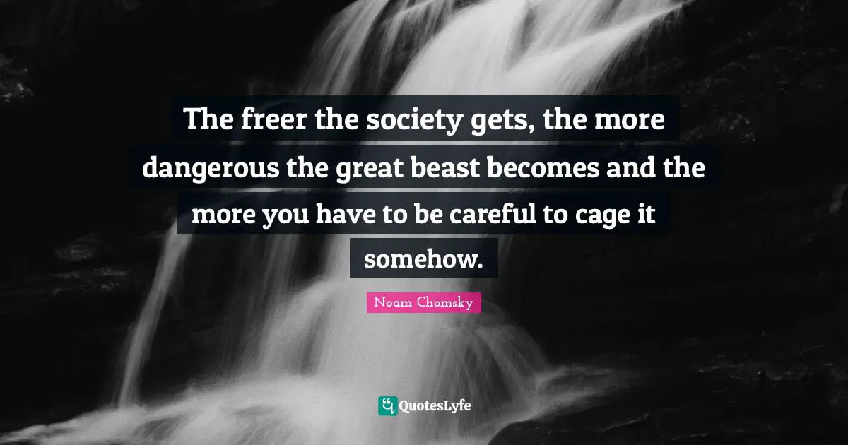 The freer the society gets, the more dangerous the great beast becomes and the more you have to be careful to cage it somehow.
