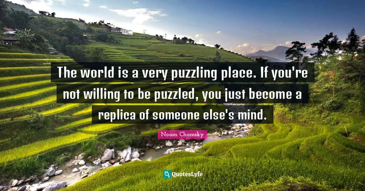 Noam Chomsky Quotes: The world is a very puzzling place. If you're not willing to be puzzled, you just become a replica of someone else's mind.