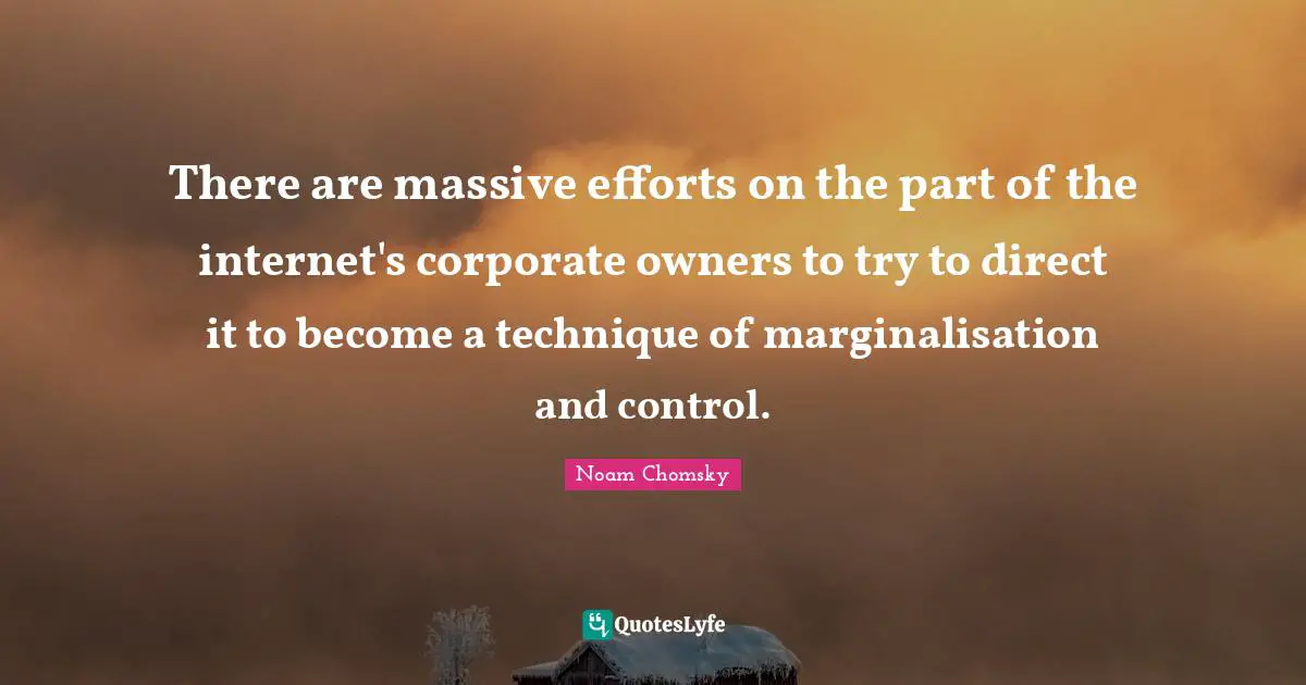 There are massive efforts on the part of the internet's corporate owners to try to direct it to become a technique of marginalisation and control.