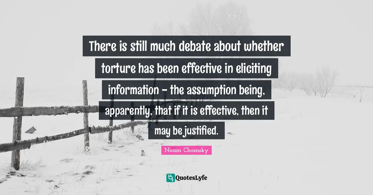 There is still much debate about whether torture has been effective in eliciting information - the assumption being, apparently, that if it is effective, then it may be justified.