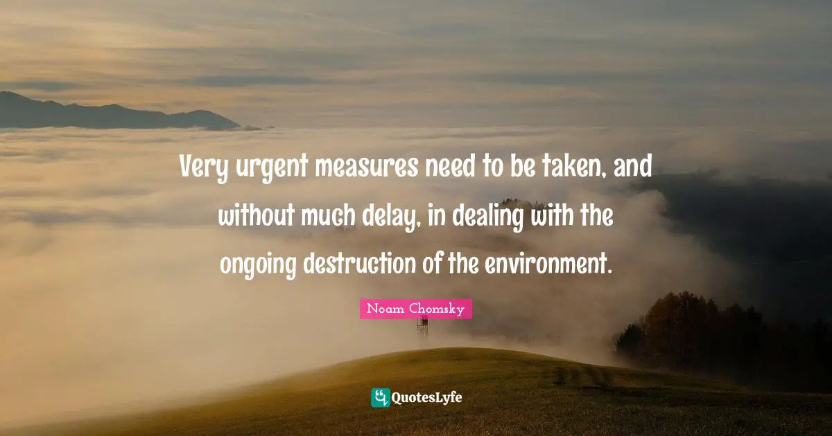 Very urgent measures need to be taken, and without much delay, in dealing with the ongoing destruction of the environment.