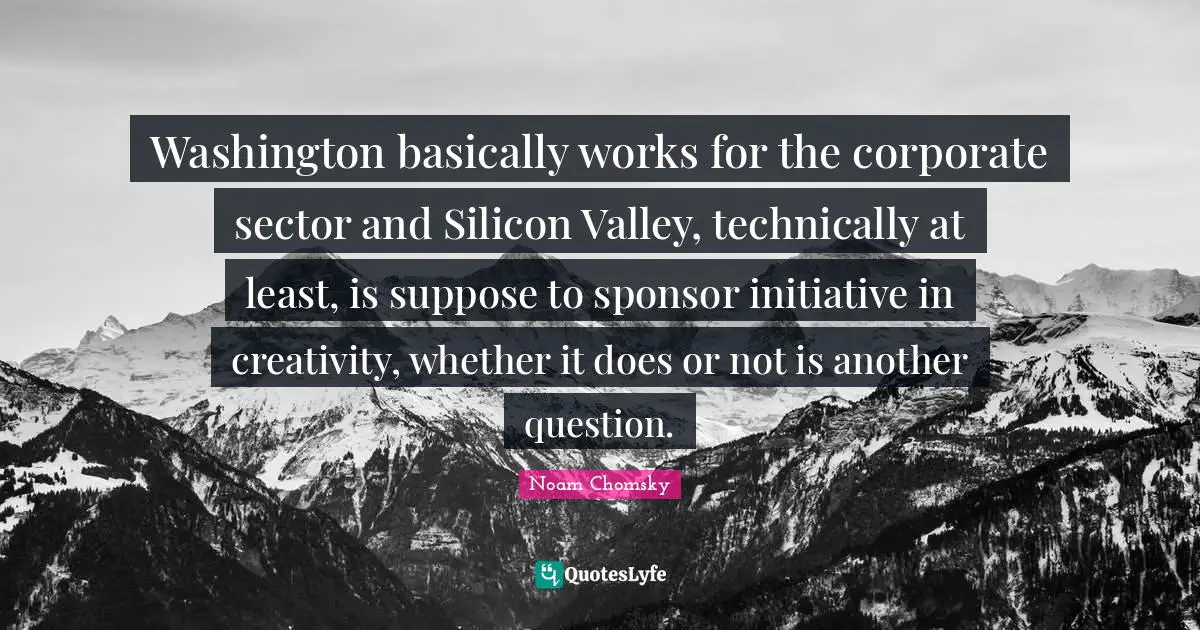 Washington basically works for the corporate sector and Silicon Valley, technically at least, is suppose to sponsor initiative in creativity, whether it does or not is another question.