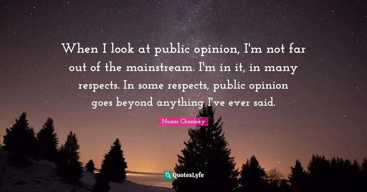 When I look at public opinion, I'm not far out of the mainstream. I'm in it, in many respects. In some respects, public opinion goes beyond anything I've ever said.