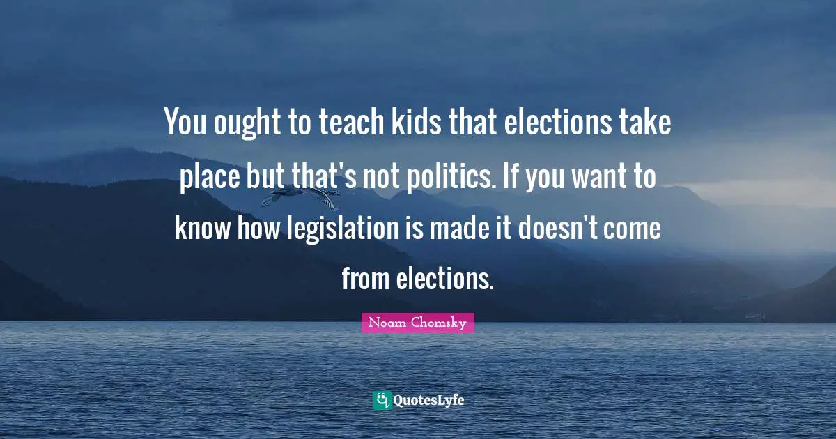 You ought to teach kids that elections take place but that's not politics. If you want to know how legislation is made it doesn't come from elections.